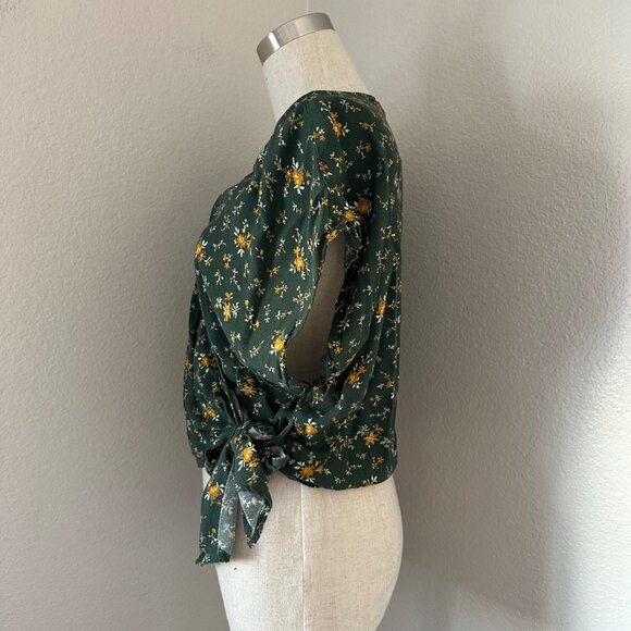 Madewell Fresh Spring Wrap Blouse V Neck Lightweight Green Floral Print Sz L - Picture 4 of 10